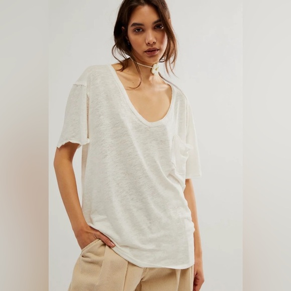 Free People tee oversized Care All I Need we the free scoop short sleeve pocket - Picture 10 of 10